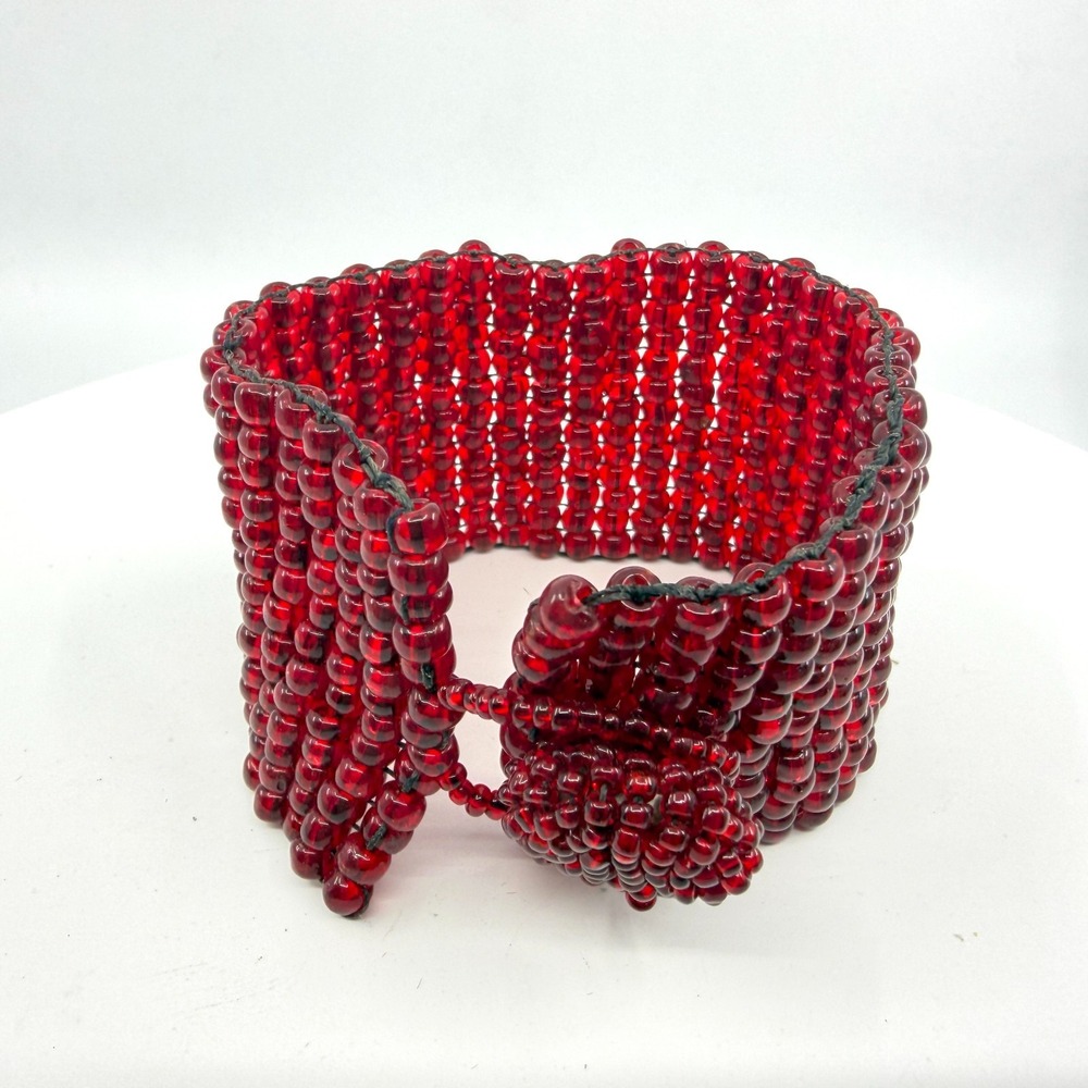 Bold Red Seed Bead Woven Cuff Bracelet Statement Festival Boho Chunky Accessory